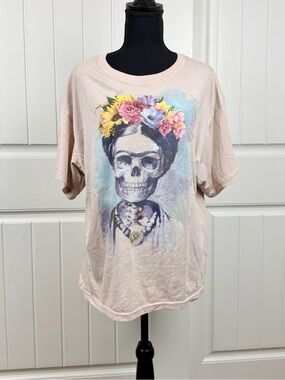 Frida Kahlo Oversized Medium Day of the Dead Skull Tee Shirt